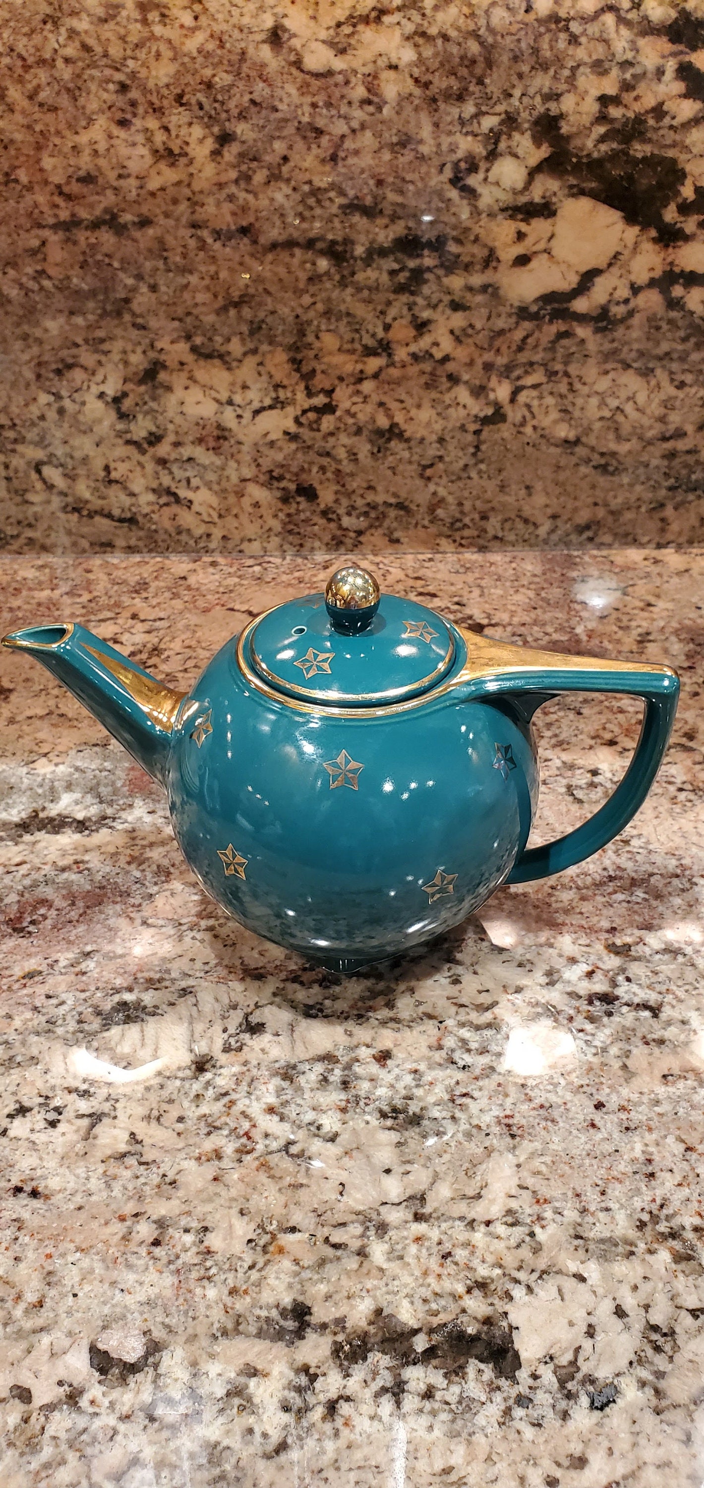 Antique Hall China Star Teapot Turquoise/Gold Etsy