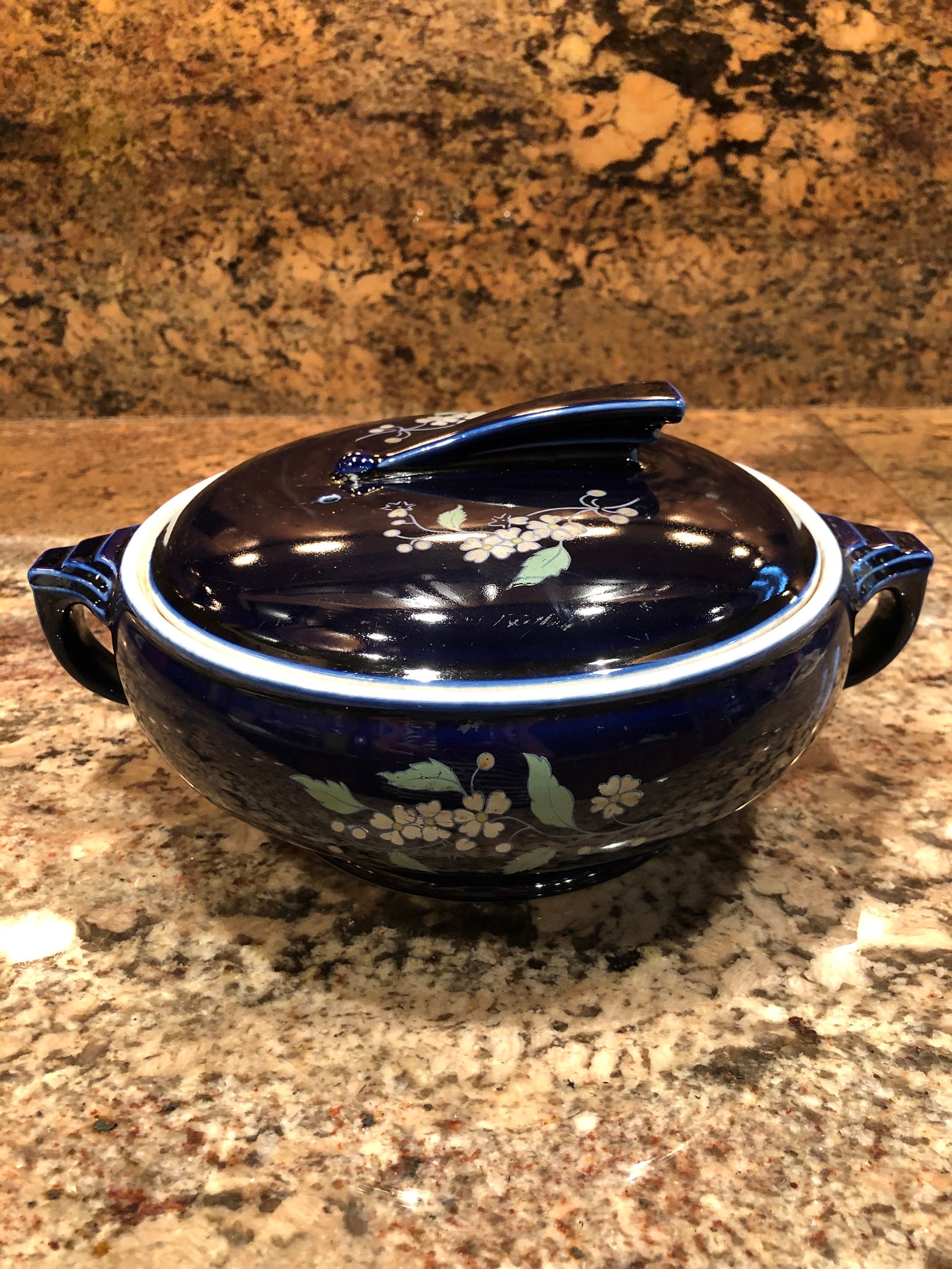 Antique Hall China Blue Garden Sundial Casserole Etsy