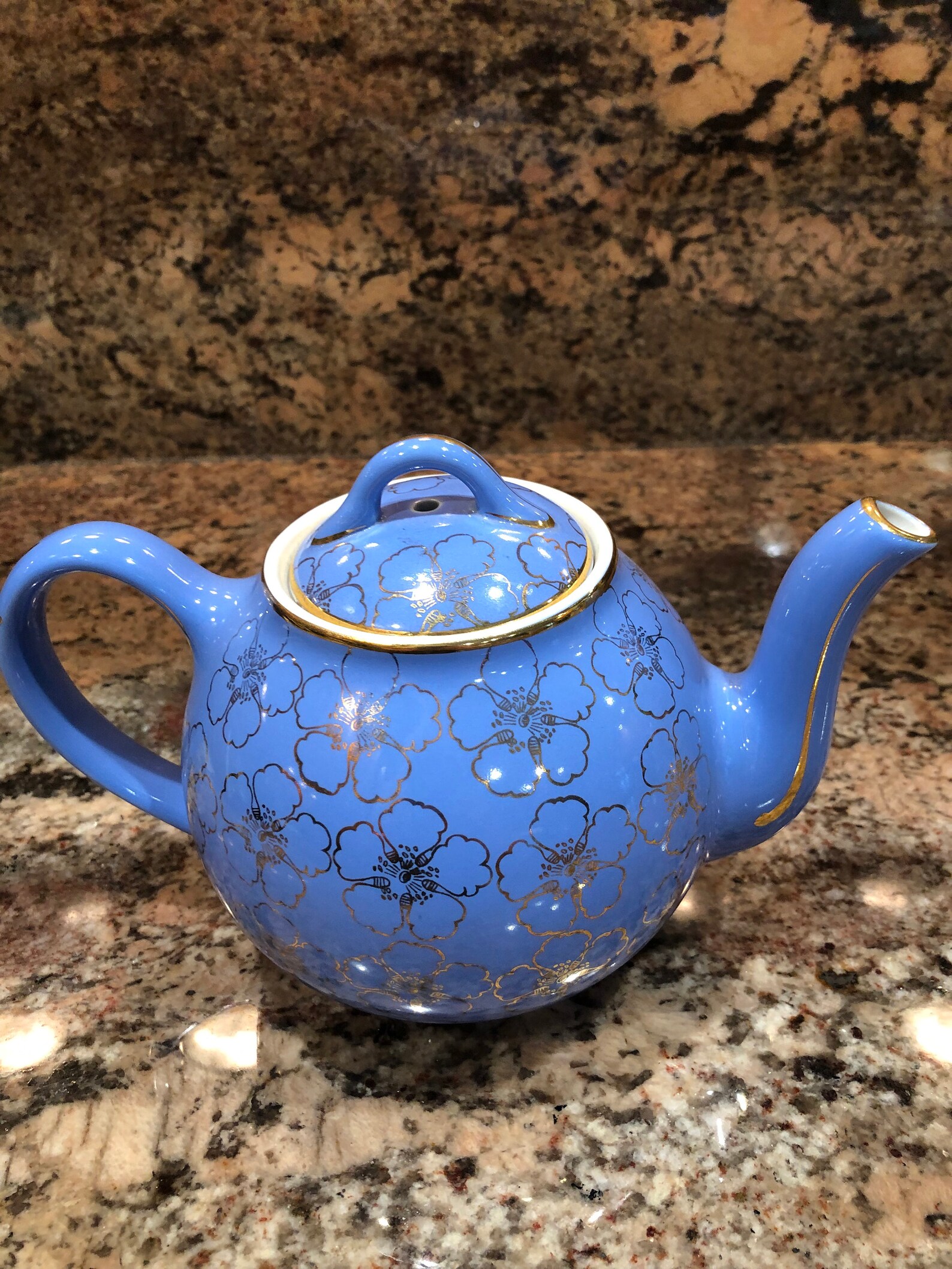 Antique Hall China French Teapot Cadet blue w/ Gold Flower Etsy