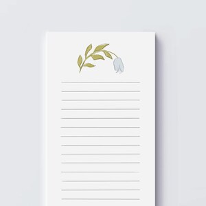 Lined list notepad, floral, 50 sheet tear off 3.5&quot; x 8.5&quot; paper pad, office stationery