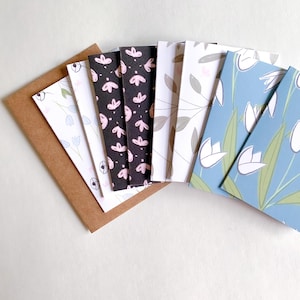 Enclosure cards, Mini folded notecards, pack of 8 assorted hand-painted designs on recycled paper