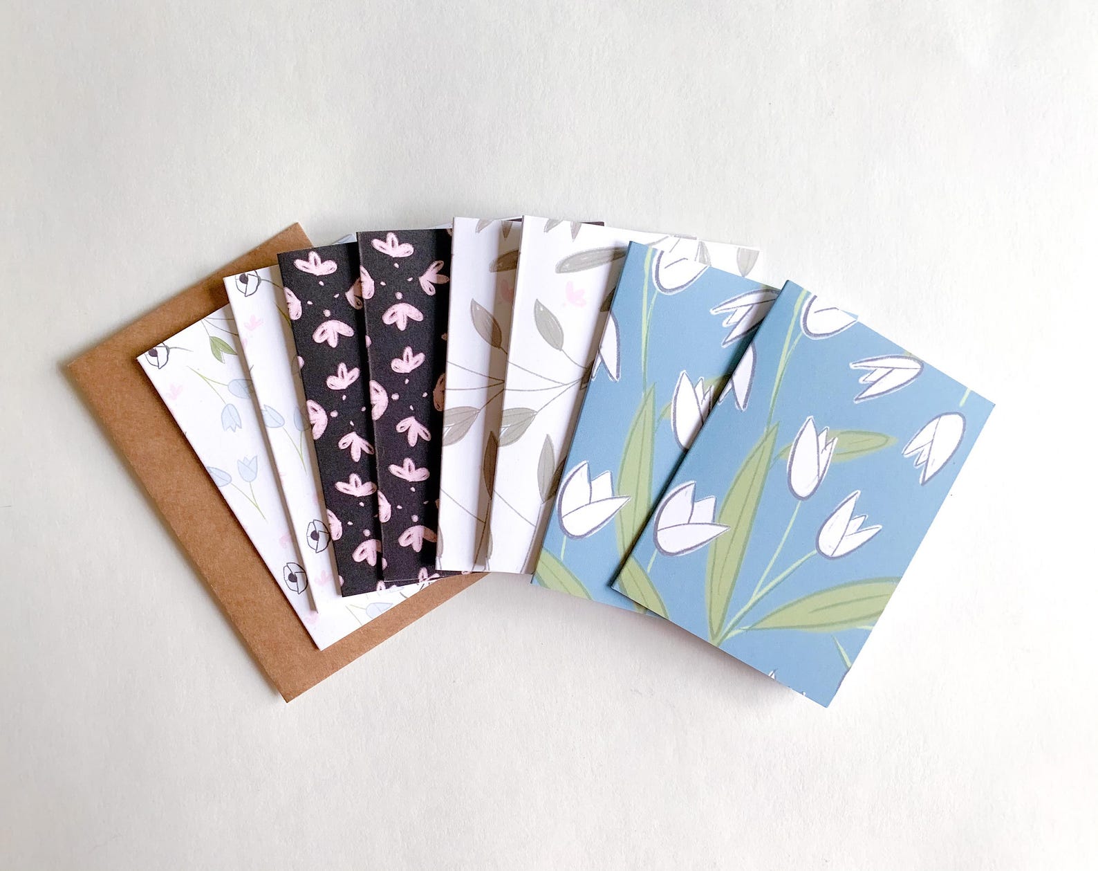 Enclosure Cards, Mini Folded Notecards, Pack of 8 Assorted Hand-painted ...