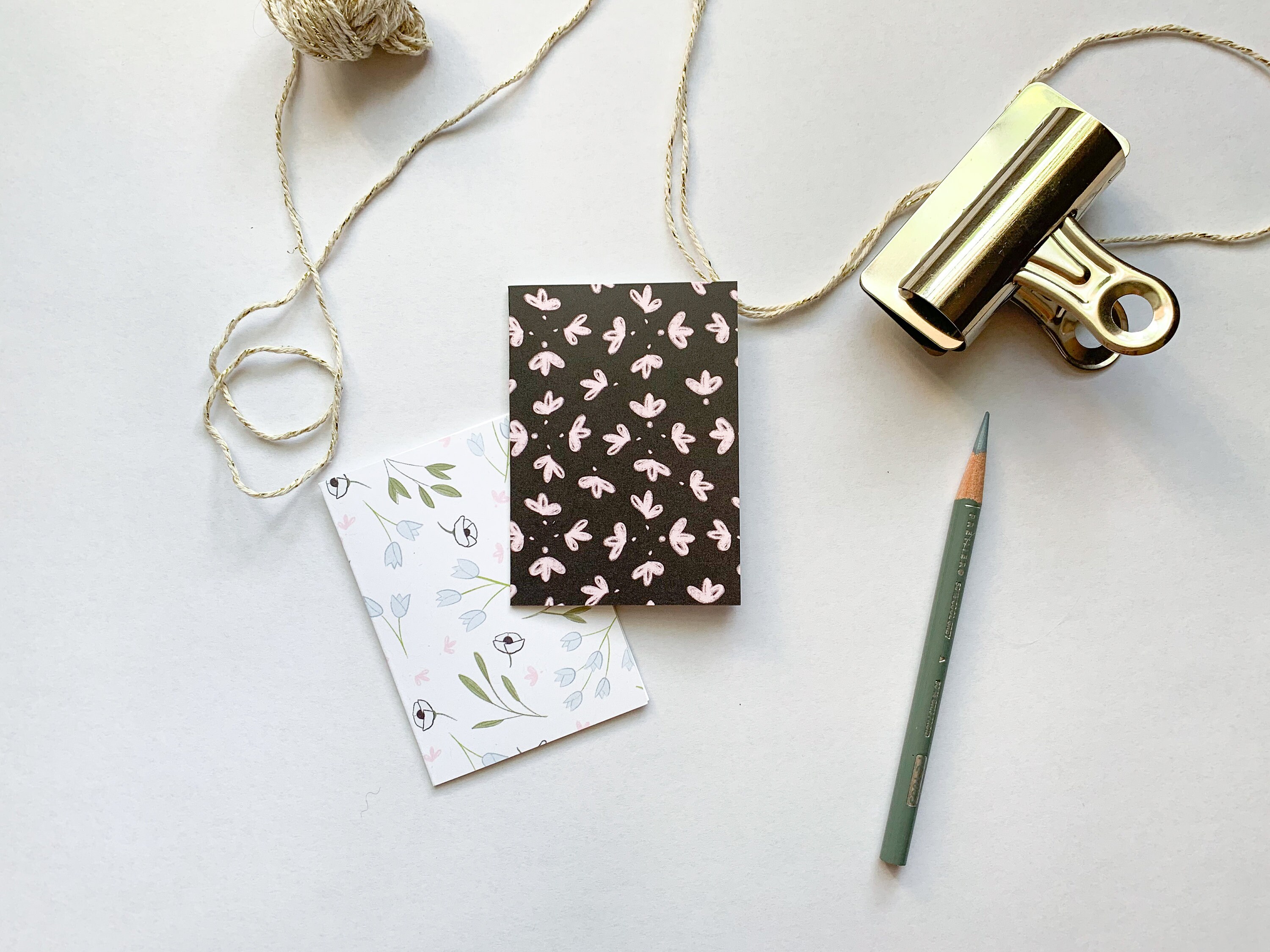 Mini Notecards, Pack of 8 Assorted Handpainted Designs on Recycled