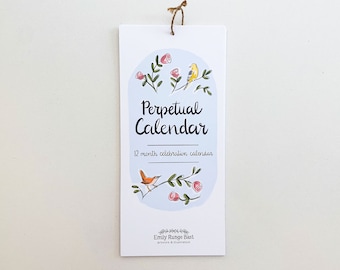 Birthday calendar with birds, perpetual celebration calendar, date organizer