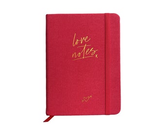 A6-Notizbuch "Love Notes", A6, Rot/Gold mit Gold-Prägung, personalisierbar