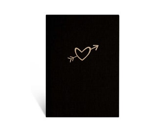 Notizbuch 'Heart' A5 – Leineneinband Schwarz / Gold, 160 Seiten, inkl. hochwertiger Geschenkverpackung, personalisierbar