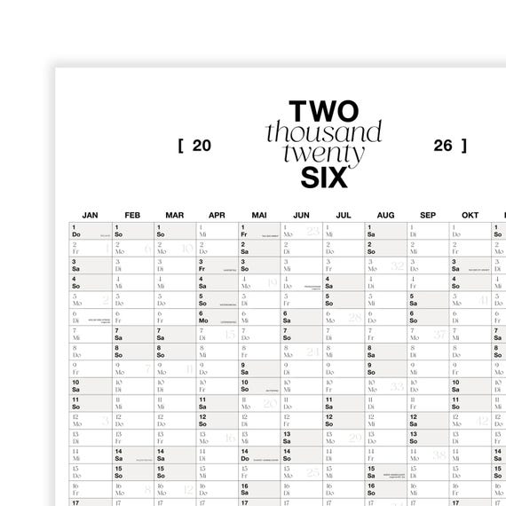 2026 Wandkalender | Großformatiger Jahreskalender A1 od. A2 optional mit Magnetposterleiste zum Aufhängen