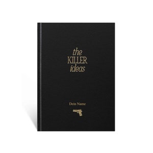 Notizbuch Bullet Journal | personalisierbar | Veganer Ledereinband | A5 | schwarz / gold | ästhetisch & hochwertig verpackt in Samtbeutel mit Name/Initialen