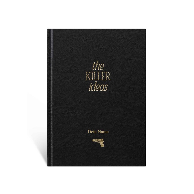 Notizbuch Bullet Journal | personalisierbar | Veganer Ledereinband | A5 | schwarz / gold | ästhetisch & hochwertig verpackt in Samtbeutel mit Name/Initialen