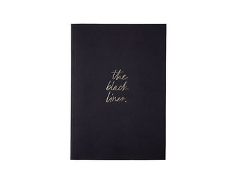 Personalisierbares Softcover-Notizbuch 'The Black Lines' A5 – Schwarz/Gold, 100 linierte Seiten, edler Goldschnitt, Geschenkverpackung