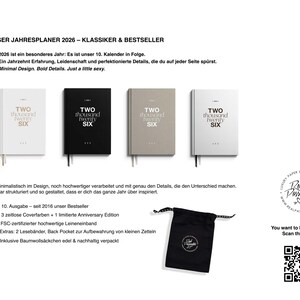2026 Kalender | Jahresplaner, DIN A5 | Leinencover Weiß / Gold | personalisierbar | Geschenk, Geschenkverpackung inklusive image 10