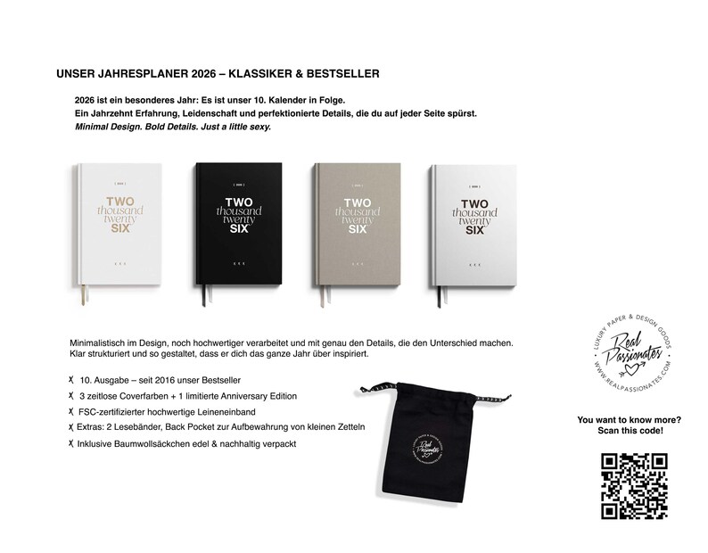 2026 Kalender | Jahresplaner, DIN A5 | Leinencover Weiß / Gold | personalisierbar | Geschenk, Geschenkverpackung inklusive image 10