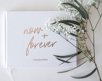 Personalized Wedding Guest Book, White Linen Cover, Gold Foil
