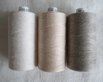 Fine linen thread, Spool 500m/547yd 2 ply, Linen thread in off white, light beige or natural colour, Linen sewing thread, Biodegradable