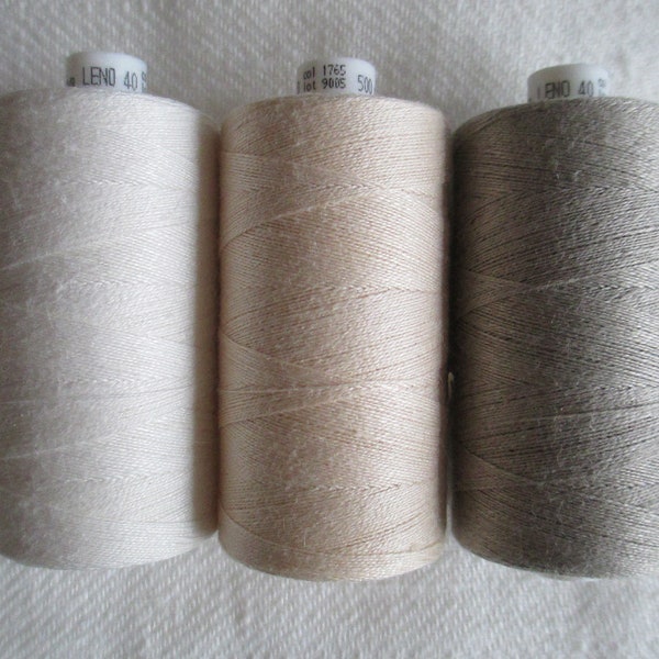 Fine linen thread, Spool 500m/547yd 2 ply, Linen thread in off white, light beige or natural colour, Linen sewing thread, Biodegradable