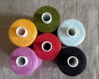 Fine linen thread, Spool 500m/547yd 2 ply, Linen thread in 6 colours, Linen sewing thread, Biodegradable, Zero waste