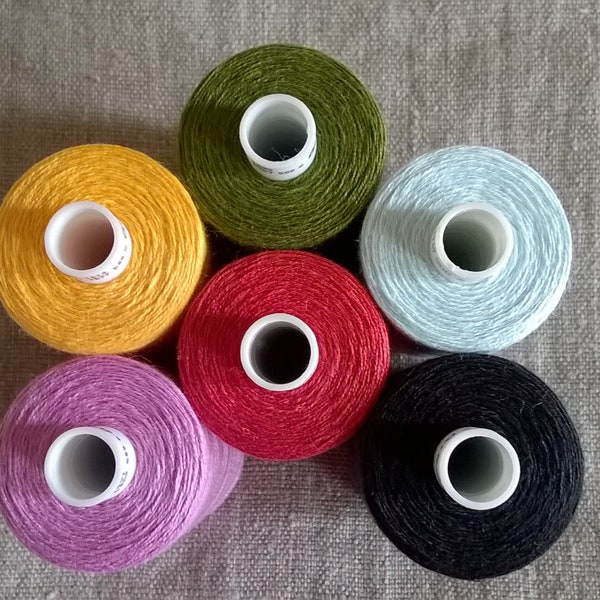 Fine linen thread, Spool 500m/547yd 2 ply, Linen thread in 6 colours, Linen sewing thread, Biodegradable, Zero waste