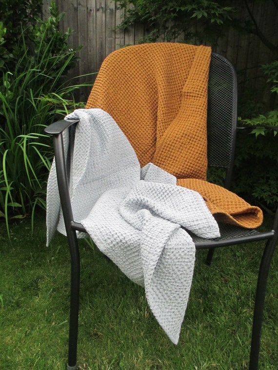Waffle bath towel, Soft waffle towel, Sauna waffle towel, Natural linen cotton blend, Stonewashed waffle towel, Hand towel, Zero waste