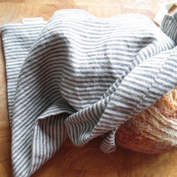 Pure Linen bread bag in many colours, Striped storage bag, Stonewashed linen bag, Breathable linen bag, Linen drawstring bag, Biodegradable