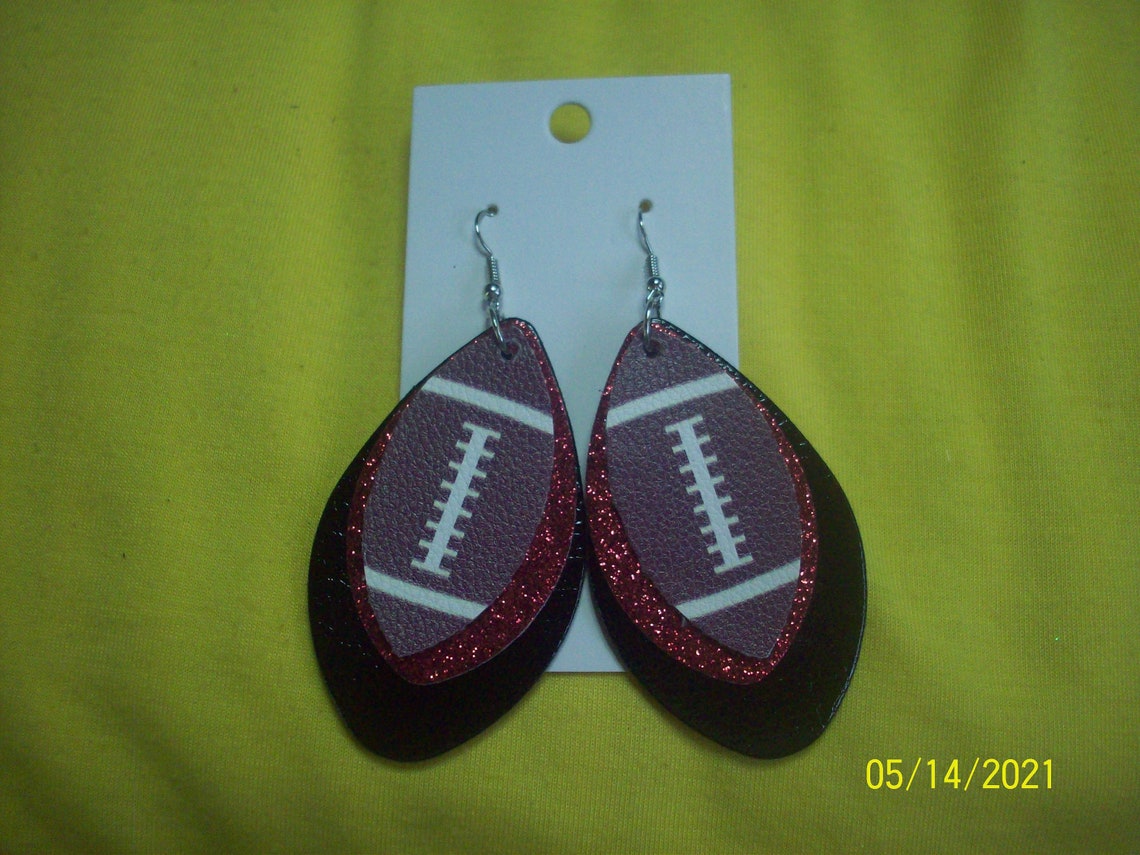 Football Leather Earrings Faux Leather Earrings Dangle Etsy