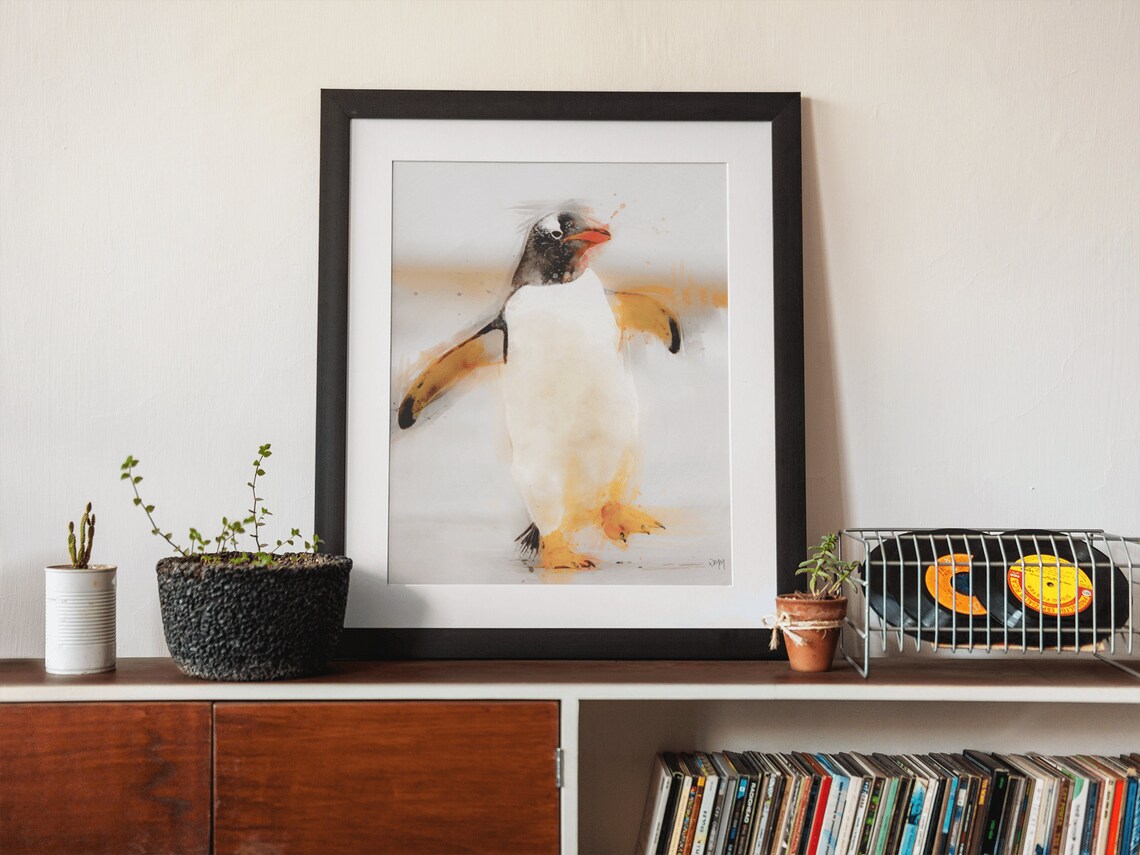 Penguin Framed Interior Wall Art Print 'Waddles' | Etsy
