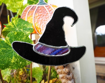 Witch Hat Stained Glass Plant Stakes// Halloween Decorations, Fall Decorations, Witch, Plant Witch, House Plants, Hanging Plants, Hallows