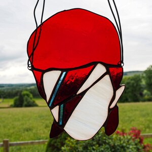 Ziggy Stardust Stained Glass Sun Catcher // Aladdin Sane, Starman, David Bowie, Lightning Bolt, Window Hanging, Glam Rock, Wall Hanging