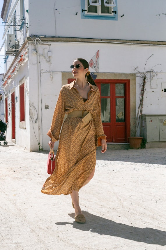 Yellow Shirt Dress Button up Long Dress Casual Resort Wear | Etsy