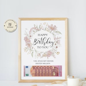 Presente de dinheiro aniversário seu primeiro milhão de feliz aniversário A4 PDF download cartaz de presente de dinheiro Presente de última hora especialmente impresso