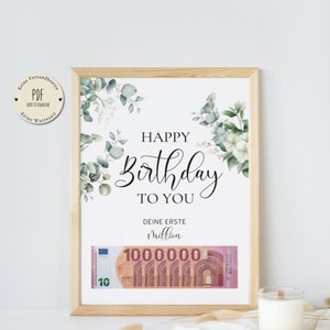 Geldgeschenk Geburtstag deine erste Million happy Birthday A4 PDF Download Geldgeschenk Poster Last Minute Geschenk besonders ausdrucken