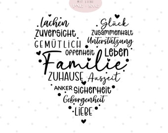 Plotterdatei Herz Familie Sprüche SVG & PNG Dateien Geschenk Schneidemaschine Datei lebe liebe lache