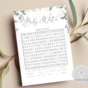 Baby Shower Words Guessing Game Baby Shower Printable Games A4 Gender Neutral Babyshower Activities Baby Shower Memories Eucalyptus image 2