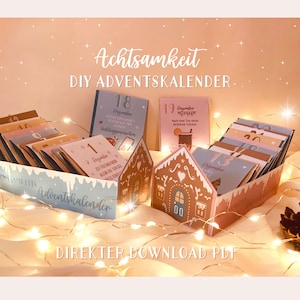 Mindfulness Advent calendar DIY templates PDF for printing crafts Advent season full of self-love, mindfulness gift tea Advent calendar