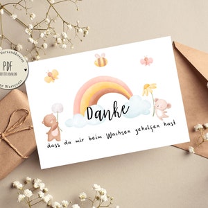 Abschiedsgeschenk Kindergarten Erzieherin Erzieher Tagesmutter Kita Postkarte zum ausdrucken PDF Download Abschied Last Minute Geschenk DIY