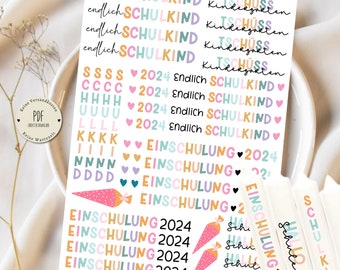 Kerzentattoo endlich Schulkind 2024 Einschulung Geschenk Deko PDF Vorlage Kerzentatoos Kerzensticker DIY Geschenkidee Geschenk Mädchen bunt