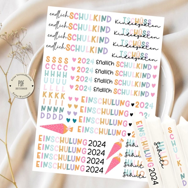 Candle tattoo finally school child 2024 school enrollment gift decoration PDF template candle tattoos candle sticker DIY gift idea gift girl colorful