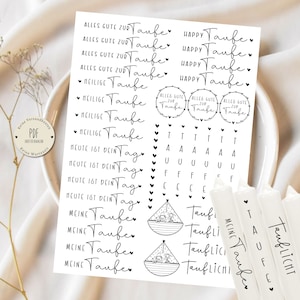 Kerzentattoo Taufe Tisch Deko DIY PDF Vorlage für Kerzensticker Stabkerzen Deko Kerzentexte Geschenk Taufe Taufkerze