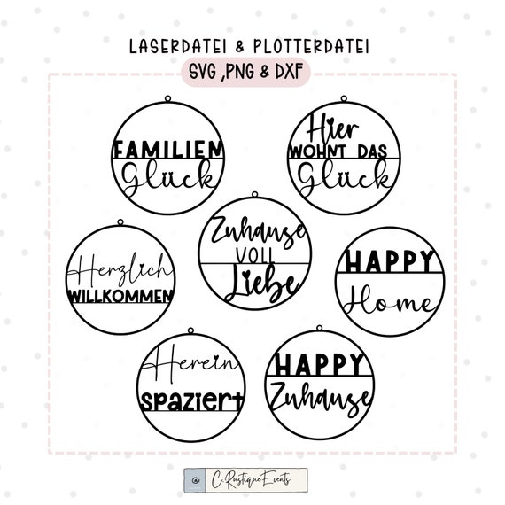 Laserdatei Türkranz Herzlich Willkommen herein spaziert Plotterdatei  7 SVG, PNG& DXF Dateien Schneidemaschine Datei Haustür