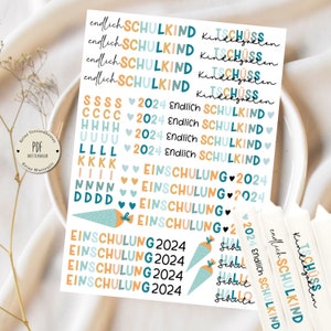 Kaars tattoo eindelijk schoolkind 2024 schoolinschrijving cadeau decoratie PDF-sjabloon kaars tatoeages kaars sticker DIY cadeau idee cadeau jongen kleurrijk