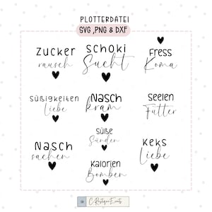 Plotter file dolci snack roba detti 10 file SVG, PNG e DXF macchina da taglio plotter amore dolce peccati snack scatola dolci latta