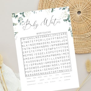 Baby Shower Words Guessing Game Baby Shower Printable Games A4 Gender Neutral Babyshower Activities Baby Shower Memories Eucalyptus image 1