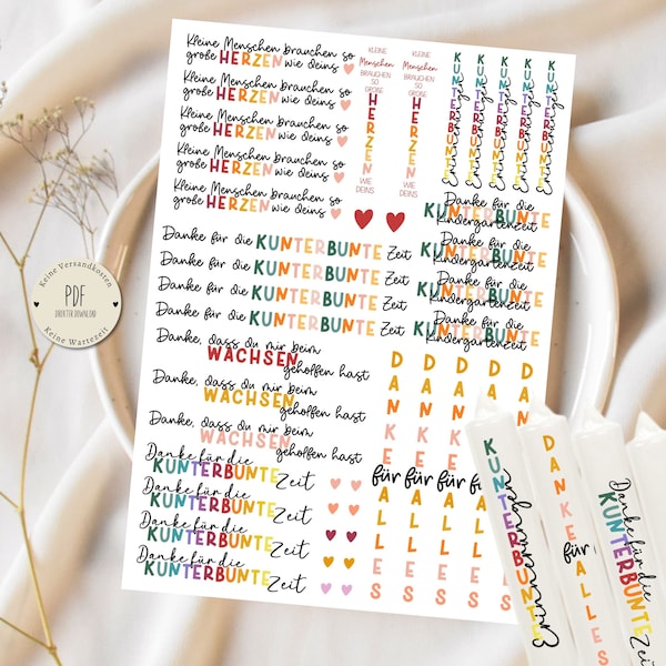 Candle tattoo farewell kindergarten PDF template candle sticker DIY gift idea gift educator with heart farewell gift daycare