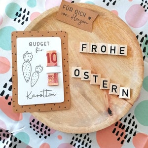 Geldgeschenk Ostern Druckvorlage PDF Osterkarte Geld schenken DIY Geschenk basteln Direkter Download lustiges Ostergeschenk Karotten budget