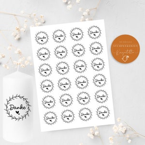 Kerzentattoo Danke Kranz PDF Vorlage Kerzentatoos Kerzensticker DIY Mitgebsel Stumpen Kerzentattoo kleines Danke für dich Geschenk
