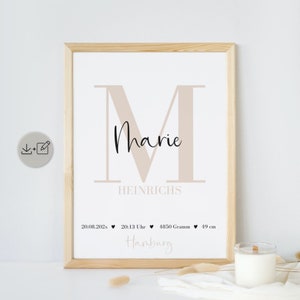 Cartel de nacimiento tablero de nacimiento minimalista regalo bebé recordatorio de nacimiento plantilla de tablero de hitos para editar A5, A4, A3 personalizado