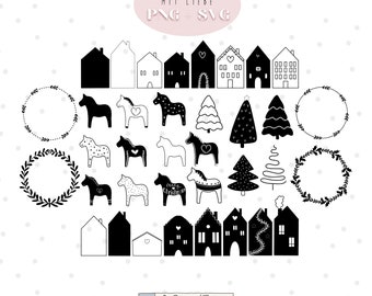 Plotterdatei Weihnachten Hygge Haus Tannenbaum Dalapferde 36 SVG & PNG Dateien Weihnachtsgeschenk Winter Advent skandinavische Weihnachten