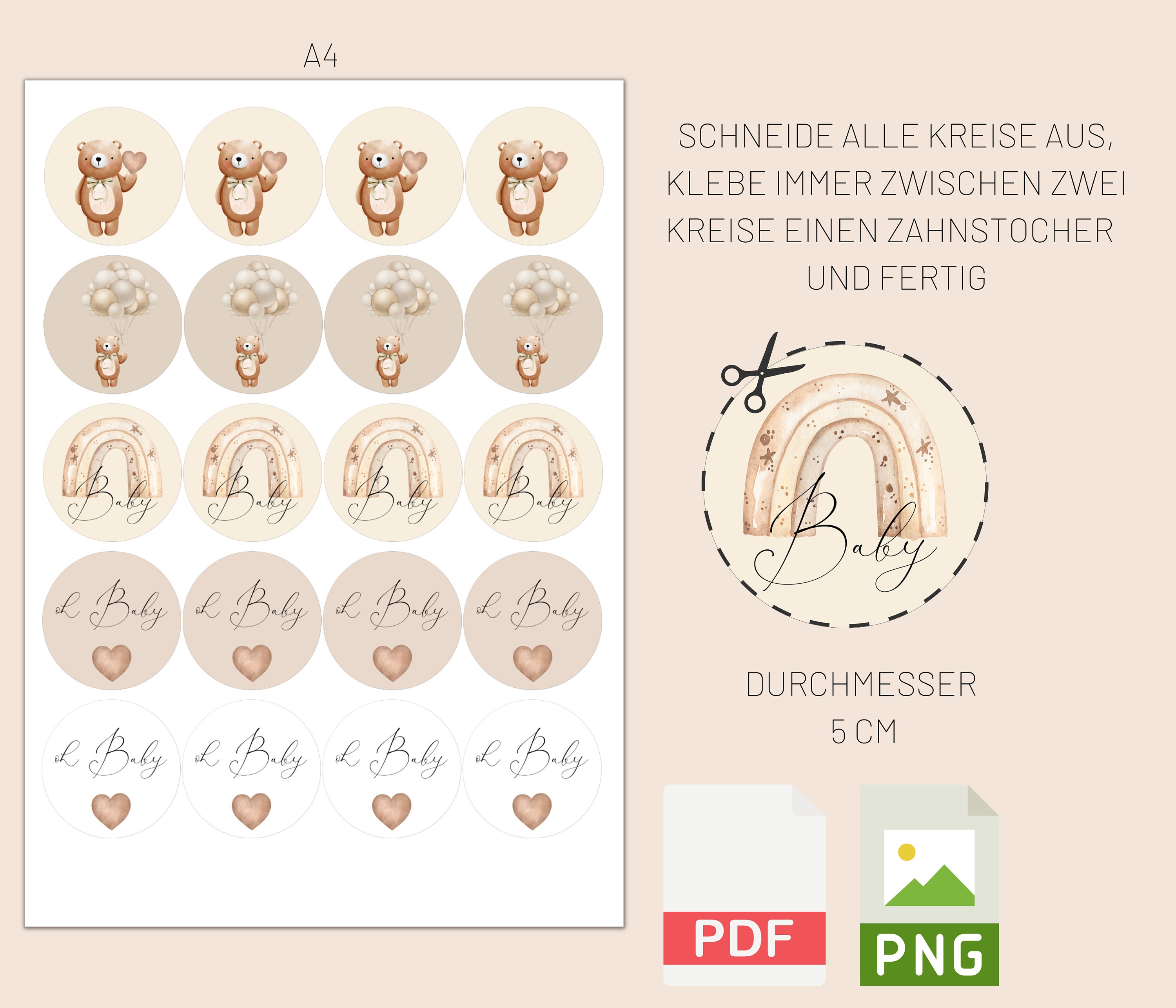 Babyparty Cupcake Topper Diy PDF A4 Zum Ausdrucken Gender - Etsy