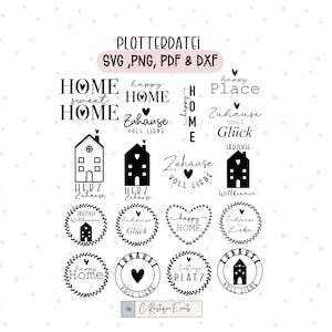 Plotterbestand Home sweet home home happy krans gezegden 18 SVG, PNG Pdf & Dxf bestanden snijmachine plotter love home vol liefde