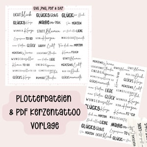 Plotterdatei Kerzentexte Sprüche 30 SVG, PNG Pdf & Dxf + Kerzentattoo Pdf Vorlage Schneidemaschine Plotterliebe Kerzengestaltung
