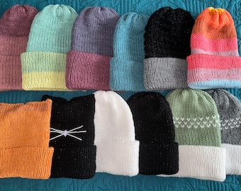 Bonnet en tricot réversible pour femme/homme/adolescent (bonnet double épaisseur, tricots d'automne ou d'hiver, cadeau pour lui, chapeau d'hiver)